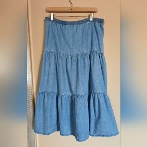 Vintage Premier Bay Blue Denim Tiered Peasant Skirt Cottage Cottagecore
